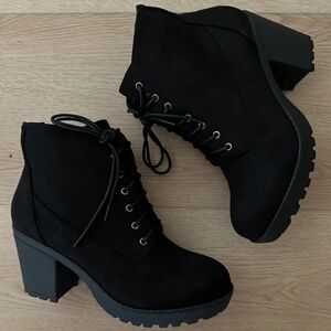 Soda Black Lace Up Ankle Boots